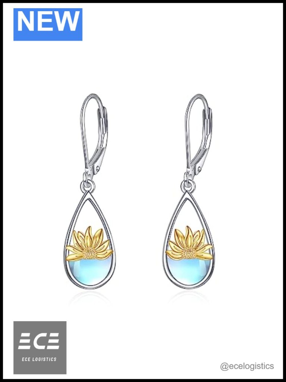 Sterling Silver Leverback Sunflower Dangle Earrings for Women